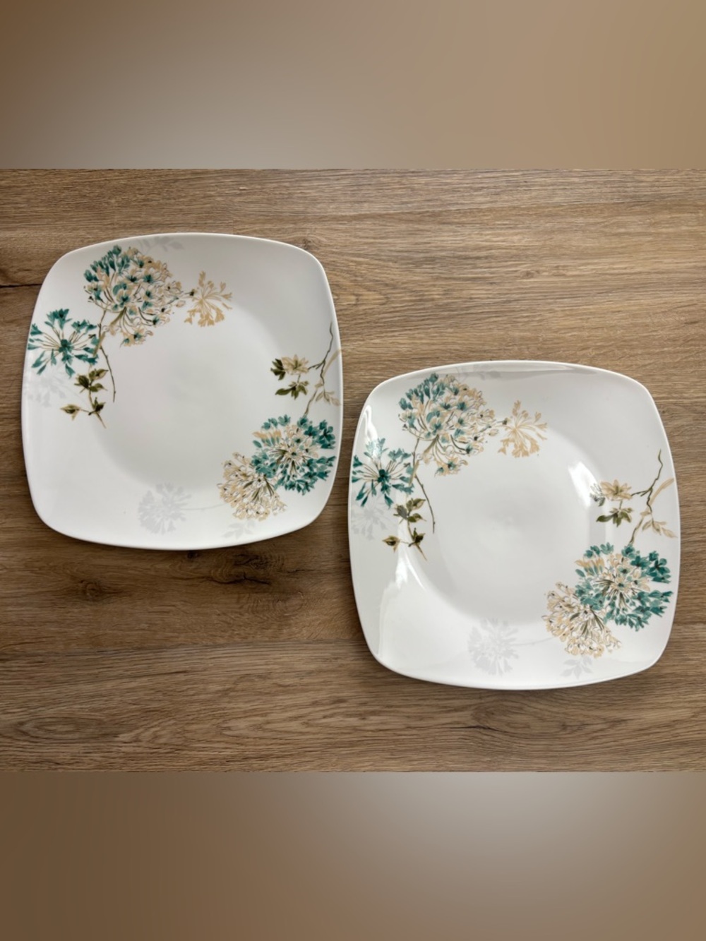 Mikasa White Porcelain Dinner Plates with Teal & Gold Floral Accents (Set of 2)